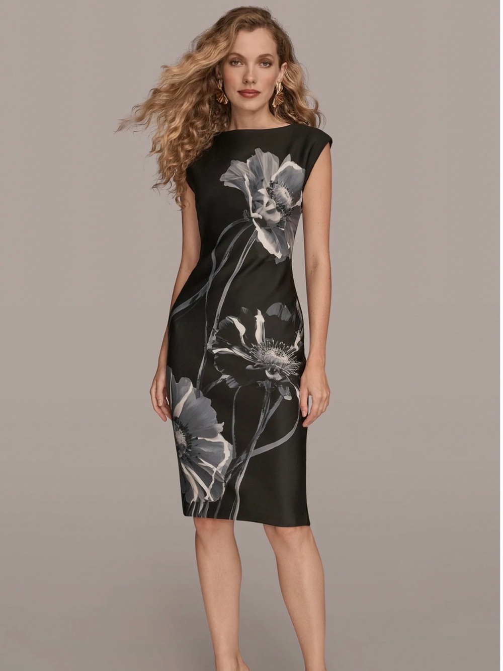 Donna Karan Black Floral Sheath Dress